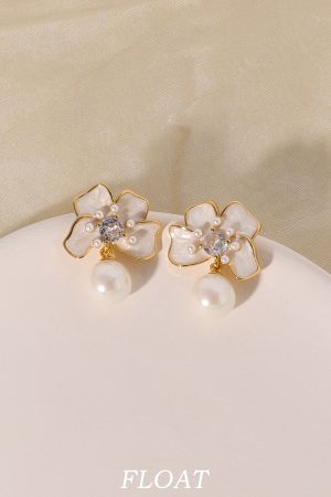 Floating French White Three-Dimensional Flower Earrings for Women - Vintage Pearl Long High-End 925 Silver Jewelry
