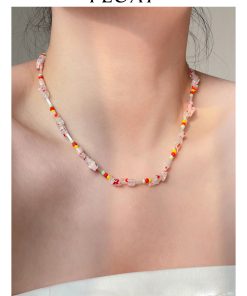 Floating Natural Crushed Colorful Stone Candy-Colored Bead Necklace for Women - Vintage Clavicle Chain in Niche Design