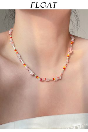 Floating Natural Crushed Colorful Stone Candy-Colored Bead Necklace for Women - Vintage Clavicle Chain in Niche Design