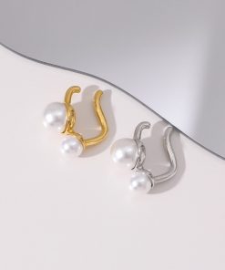 Floating Painless Ear Clips for Women, French Retro Large Double Pearl Drop Earrings, No Ear Holes, Vintage-Inspired Jewelry