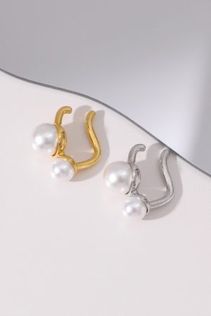Floating Painless Ear Clips for Women, French Retro Large Double Pearl Drop Earrings, No Ear Holes, Vintage-Inspired Jewelry