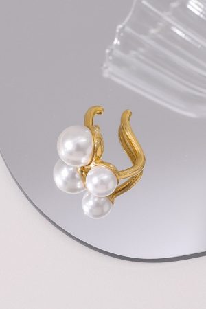 Floating Painless Ear Clips for Women, French Retro Large Double Pearl Drop Earrings, No Ear Holes, Vintage-Inspired Jewelry