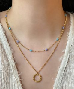 Floating Retro Handmade Dripping Glaze Capsule Necklace for Women - Layered Blue-Purple Spliced Clavicle Chain, Niche Style