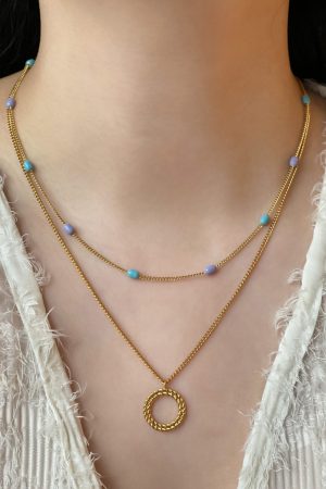 Floating Retro Handmade Dripping Glaze Capsule Necklace for Women - Layered Blue-Purple Spliced Clavicle Chain, Niche Style