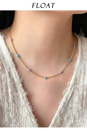 Floating Retro Handmade Dripping Glaze Capsule Necklace for Women - Layered Blue-Purple Spliced Clavicle Chain, Niche Style