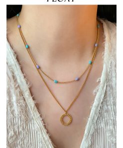 Floating Retro Handmade Dripping Glaze Capsule Necklace for Women - Layered Blue-Purple Spliced Clavicle Chain, Niche Style