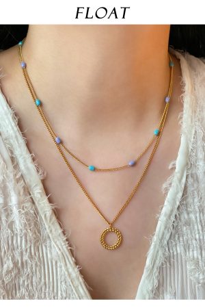 Floating Retro Handmade Dripping Glaze Capsule Necklace for Women - Layered Blue-Purple Spliced Clavicle Chain, Niche Style