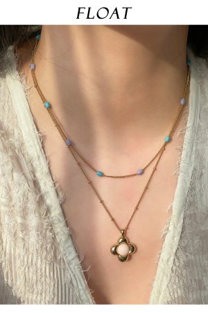 Floating Retro Handmade Dripping Glaze Capsule Necklace for Women - Layered Blue-Purple Spliced Clavicle Chain, Niche Style