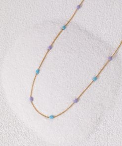Floating Retro Handmade Dripping Glaze Capsule Necklace for Women - Layered Blue-Purple Spliced Clavicle Chain, Niche Style