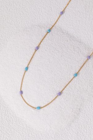 Floating Retro Handmade Dripping Glaze Capsule Necklace for Women - Layered Blue-Purple Spliced Clavicle Chain, Niche Style