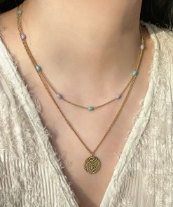 Floating Retro Handmade Dripping Glaze Capsule Necklace for Women - Layered Blue-Purple Spliced Clavicle Chain, Niche Style