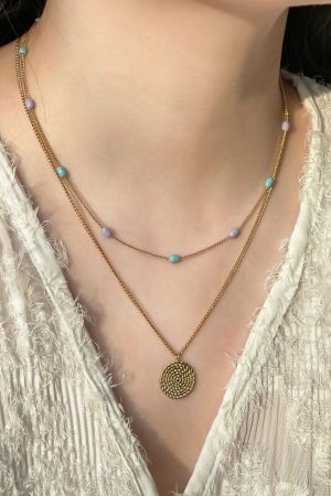 Floating Retro Handmade Dripping Glaze Capsule Necklace for Women - Layered Blue-Purple Spliced Clavicle Chain, Niche Style