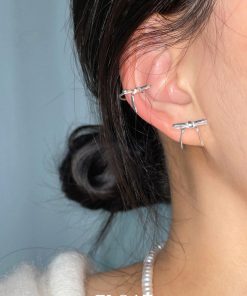 Floating Sweet Silver Bow Ear Clips for Women, High-End No Ear Holes Design, Elegant Fashion Earrings