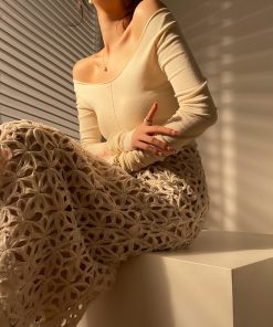 Floral Blooming Half Skirt for Women - Retro French Elegant A-Line Bodycon Skirt in Hollow Design - Chic Y2K Style