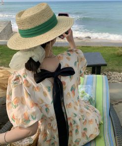 Floral Bubble Sleeve Dress for Women - Elegant Long Summer Dress in French Style, Fresh & Gentle Design for 2025