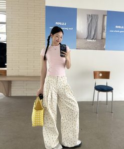 Floral Butterfly Knot Casual Wide-Leg Pants - Relaxed Summer Silhouette