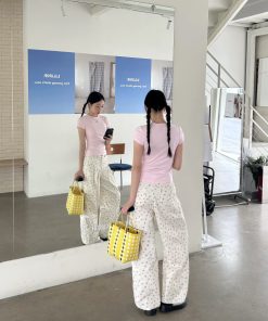 Floral Butterfly Knot Casual Wide-Leg Pants - Relaxed Summer Silhouette