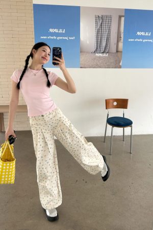 Floral Butterfly Knot Casual Wide-Leg Pants - Relaxed Summer Silhouette