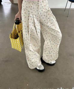 Floral Butterfly Knot Casual Wide-Leg Pants - Relaxed Summer Silhouette