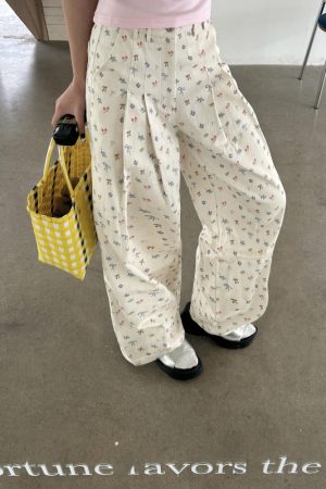 Floral Butterfly Knot Casual Wide-Leg Pants - Relaxed Summer Silhouette
