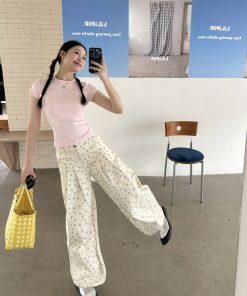 Floral Butterfly Knot Casual Wide-Leg Pants - Relaxed Summer Silhouette