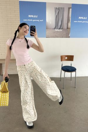 Floral Butterfly Knot Casual Wide-Leg Pants - Relaxed Summer Silhouette