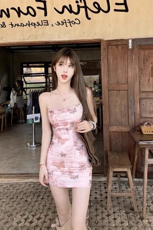 Floral Butterfly Mesh Camisole Dress - Fairy Slim Fit Long Dress for Spring and Summer - Trendy Y2K Style Fashion