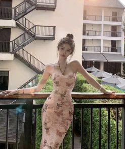 Floral Butterfly Mesh Camisole Dress - Fairy Slim Fit Long Dress for Spring and Summer - Trendy Y2K Style Fashion