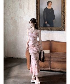 Floral Butterfly Mesh Camisole Dress - Fairy Slim Fit Long Dress for Spring and Summer - Trendy Y2K Style Fashion