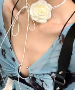 Floral Choker Necklace with Ties, Chinese-Style Lolita Clavicle Chain, National Style Fashion Accessory