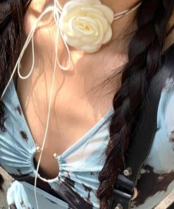 Floral Choker Necklace with Ties, Chinese-Style Lolita Clavicle Chain, National Style Fashion Accessory
