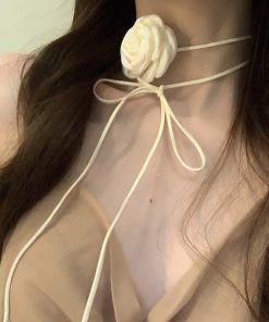 Floral Choker Necklace with Ties, Chinese-Style Lolita Clavicle Chain, National Style Fashion Accessory