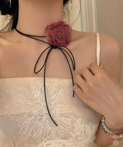 Floral Choker Necklace with Ties, Chinese-Style Lolita Clavicle Chain, National Style Fashion Accessory