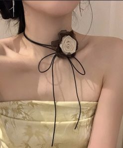 Floral Choker Necklace with Ties, Chinese-Style Lolita Clavicle Chain, National Style Fashion Accessory