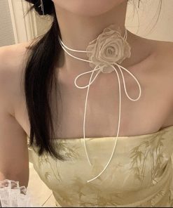 Floral Choker Necklace with Ties, Chinese-Style Lolita Clavicle Chain, National Style Fashion Accessory