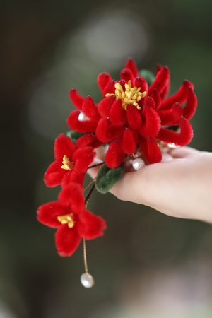 Floral Chrysanthemum Hair Clip for Women - Imitation Velvet Hanfu Back Headpiece, Autumn Winter 2025 Hair Accessory