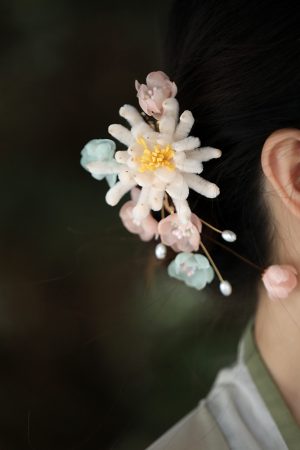 Floral Chrysanthemum Hair Clip for Women - Imitation Velvet Hanfu Back Headpiece, Autumn Winter 2025 Hair Accessory