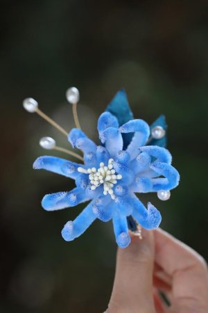 Floral Chrysanthemum Hair Clip for Women - Imitation Velvet Hanfu Back Headpiece, Autumn Winter 2025 Hair Accessory