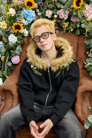Floral Embroidered Fur Collar Hooded Cardigan Fleece Sweatshirt - Chinese Style, Cozy Layering Piece for Y2K and Korean Fashion Fans