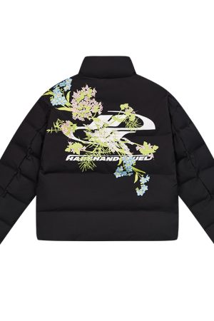 Floral Embroidery Graphene Thermal Bread Cotton Jacket - Chinese Style Over-the-Shoulder Design, Y2K Fashion Essential