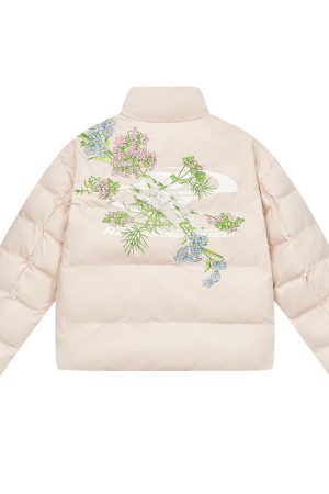 Floral Embroidery Graphene Thermal Bread Cotton Jacket - Chinese Style Over-the-Shoulder Design, Y2K Fashion Essential