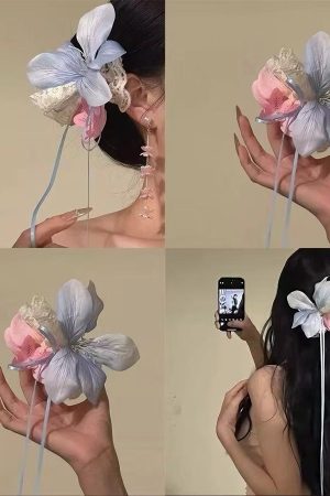 Floral Hair Clip - Summer Lily Ribbon Duckbill Hairpin for 2025 - Wildflower Inspired Hair Accessory for Trendy Styles