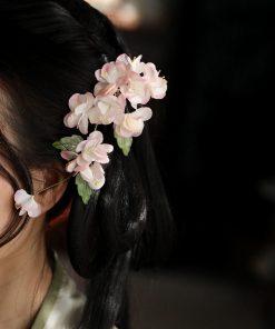 Floral Hairpin Headpiece for Hanfu Costume - Pastel Silk Flowers, Ethereal Ancient Style Hair Ornament, Tang Dynasty Inspired Accessory