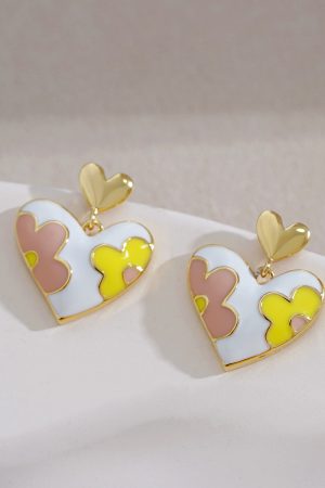 Floral Heart-Shaped Ear Studs, Tea-Themed Small Earrings, Ethereal Quality Accessories, Trendy Niche Jewelry