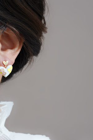 Floral Heart-Shaped Ear Studs, Tea-Themed Small Earrings, Ethereal Quality Accessories, Trendy Niche Jewelry