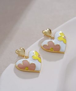 Floral Heart-Shaped Ear Studs, Tea-Themed Small Earrings, Ethereal Quality Accessories, Trendy Niche Jewelry