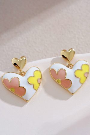 Floral Heart-Shaped Ear Studs, Tea-Themed Small Earrings, Ethereal Quality Accessories, Trendy Niche Jewelry