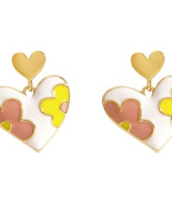 Floral Heart-Shaped Ear Studs, Tea-Themed Small Earrings, Ethereal Quality Accessories, Trendy Niche Jewelry