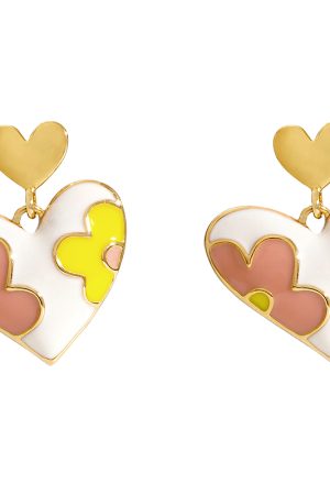 Floral Heart-Shaped Ear Studs, Tea-Themed Small Earrings, Ethereal Quality Accessories, Trendy Niche Jewelry