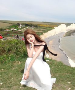 Floral Knitted Mesh Off-Shoulder Dress for Women - French Style Summer Dress with Sleeveless Design